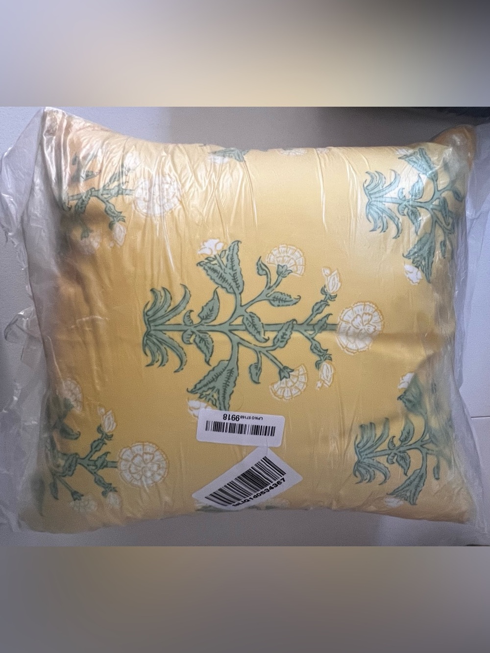 Waterproof Outdoor Yellow Floral Accent Pillow with Green Botanical Motif
